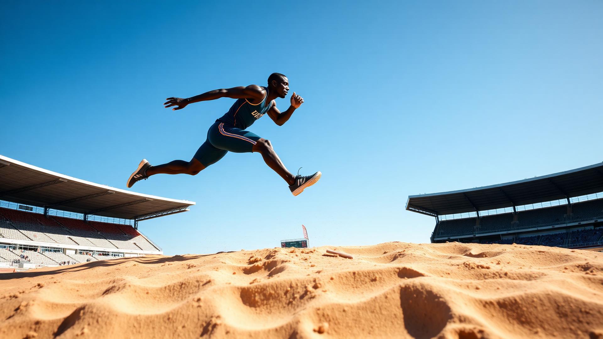 Triple jumper soaring in the hop phase